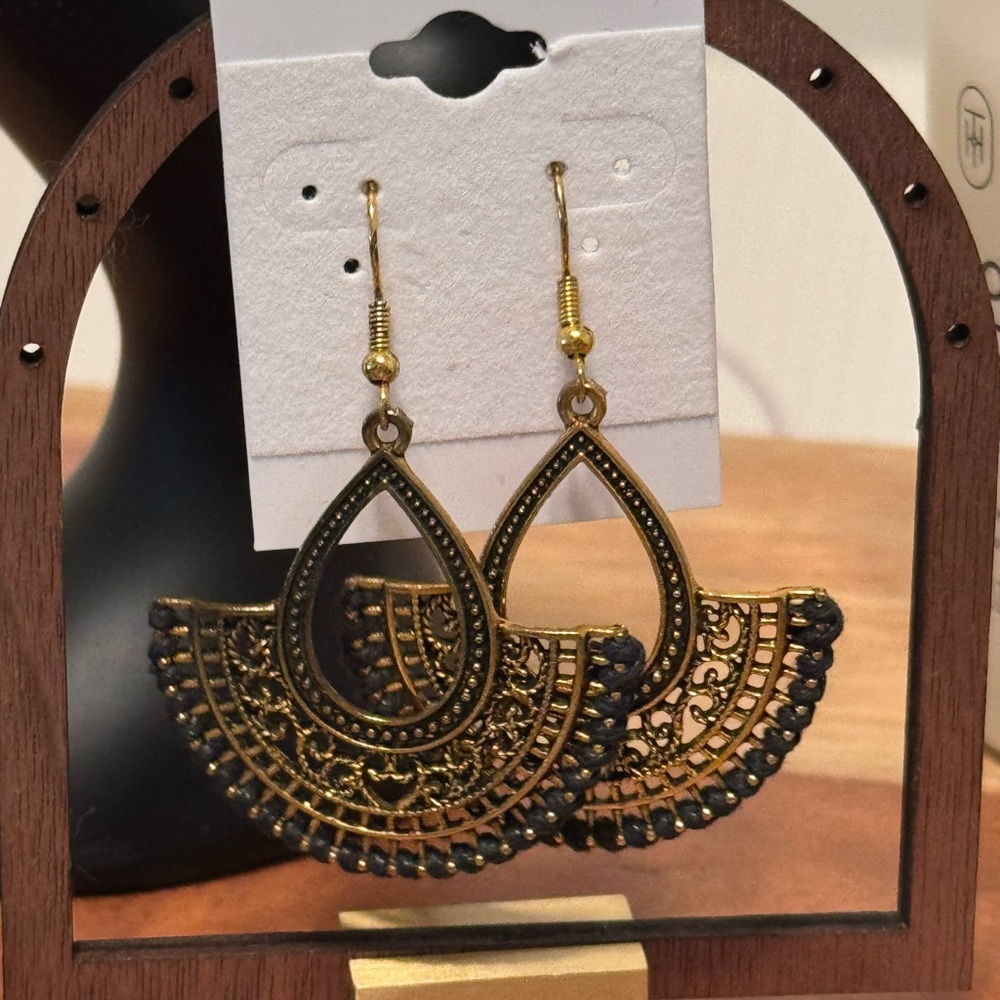Gold and Black Boho Teardrop Earrings
